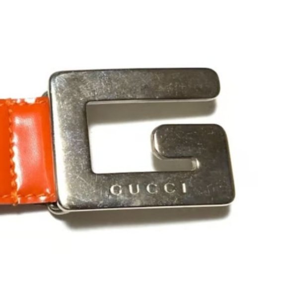 Gucci Red Leather Tom Ford era Belt with an Open Center Chrome Square - Picture 2 of 5
